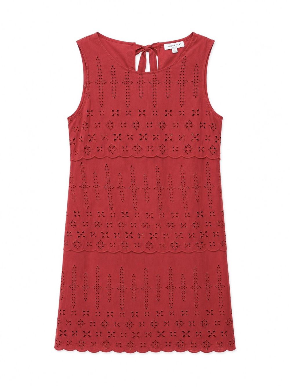 Amour Vert Red Eyelet Organic Cotton Dress w/ Silk Slip Size M